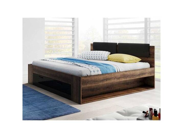 Stauraum Bett 140x200 cm in Wildeiche dunkel & Schwarz 94 cm hoch von 4Home