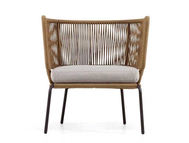 Terrassen Sessel in Beige - Weiß - Schwarz Geflecht und Metall (2er Set) von 4Home