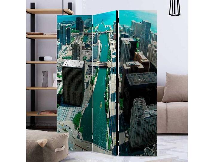 Trennwand Sichtschutz in Blau und Grau Stadt Motiv Amerika von 4Home