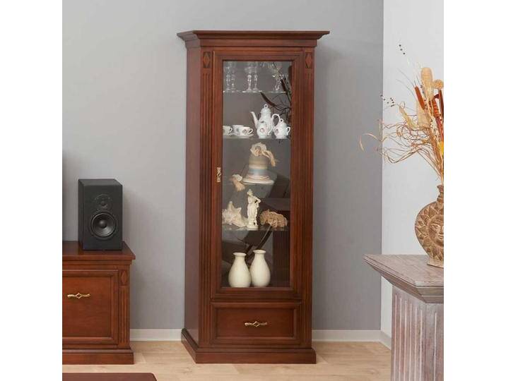 Vitrine Walnussbaumfarben im klassischen Stil Glastür und Schublade von 4Home