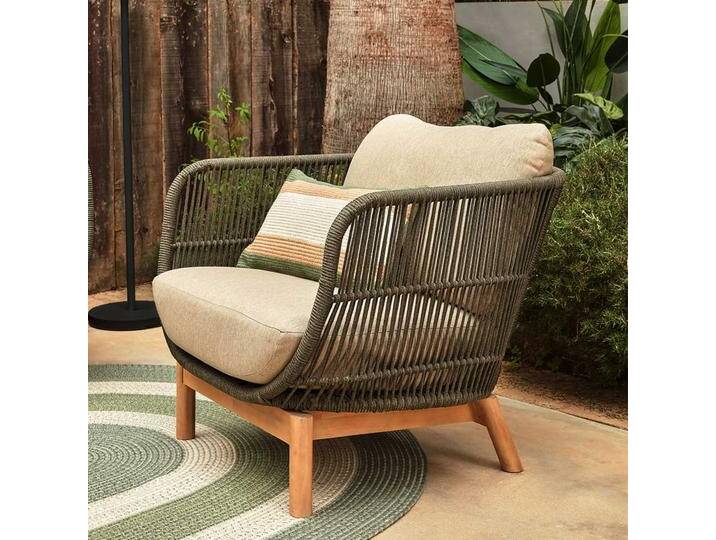 Wintergarten Sessel in Dunkelgrün - Beige Akaziefarben (2er Set) von 4Home