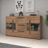 Wohnzimmer Kommode mit Glastüren Eichefarben und Schwarz von 4Home