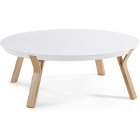 Wohnzimmer Tisch mit runder weißer Tischplatte 4-Fußgestell aus Eiche Massivholz von 4Home