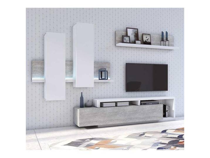Wohnzimmerwand modern in Beton Grau und Weiß LED Beleuchtung (dreiteilig) von 4Home