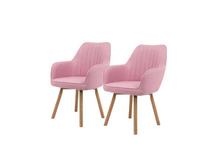 holz4home® Esszimmerstuhl 2er Set I Gepolsterter Wohnzimmerstuhl mit Beinen aus Eichenholz, rosa, Rosa von 4Home