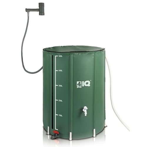 4IQ Group Faltbare Regentonne 500 Liter - Regenfass aus 600D PVC mit Wasserschlauch mit Anschluss - Regentank Garten mit Deckel, Überlaufschutz und Verstärkungsring - Regenwasserbehälter Wetterfest von 4IQ Group