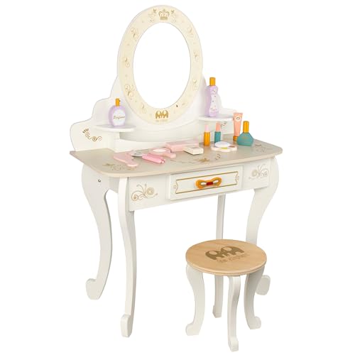 4IQ Group Schminktisch Kinder für Mädchen ab 3 - Holz Kinderschminktisch 90 x 60 x 30 cm - Frisiertisch Kinder mit Spiegel und Zubehör von 4IQ Group