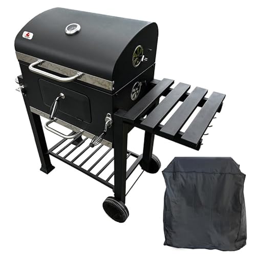 4iQ Holzkohlegrill 113,5x50x107 cm mit Gusseisenrost – Outdoor BBQ Grill inklusive Abdeckhaube von 4IQ Group