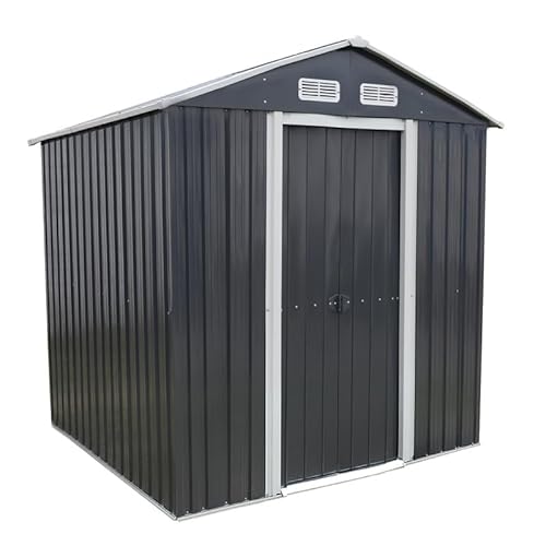 4iQ Metall Gerätehaus 3,4 m² – Stahl Gartenhaus 174x194x202 cm, verzinkt, Schuppen für Werkzeug, Fahrräder & Gartengeräte, Anthrazit von 4IQ Group