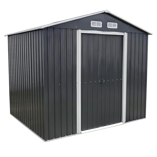 4iQ Metall Gerätehaus 4,6 m² – Stahl Gartenhaus 195x237x208 cm, verzinkt, Schuppen für Werkzeug, Fahrräder & Gartengeräte, Anthrazit von 4IQ Group
