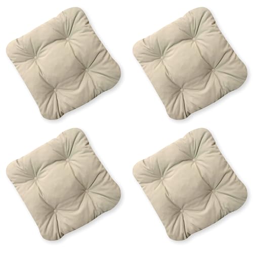 4L Textil 4er Set Stuhlkissen 40x40 mit Bändern Outdoor Kissen wetterfest Gartenstuhlauflagen UV-beständig Sitzkissen Outdoor Bodenkissen(Beige UV, 4er Set | 45x45 cm) von 4L Textil