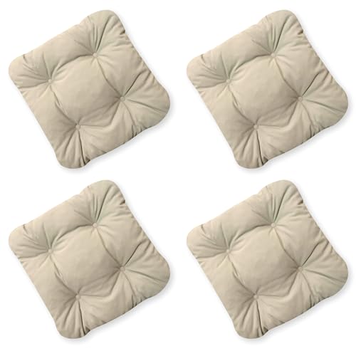 4L Textil 4er Set Stuhlkissen 40x40 mit Bändern Outdoor Kissen wetterfest Gartenstuhlauflagen UV-beständig Sitzkissen Outdoor Bodenkissen(Beige UV, 4er Set | 45x45 cm) von 4L Textil