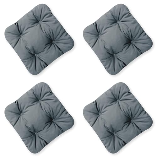4L Textil 4er Set Stuhlkissen 40x40 mit Bändern Outdoor Kissen wetterfest Gartenstuhlauflagen UV-beständig Sitzkissen Outdoor Bodenkissen (Dunkelgrau UV, 4er Set | 40x40 cm) von 4L Textil