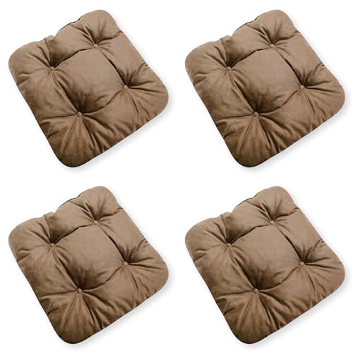 4L Textil 4er Set Stuhlkissen mit Bändern Indoor & Outdoor Sitzkissen 45x45 Gartenstuhlauflagen Sitzauflagen Bodenkissen 40x40 (Braun, 4er Set | 45x45 cm) von 4L Textil