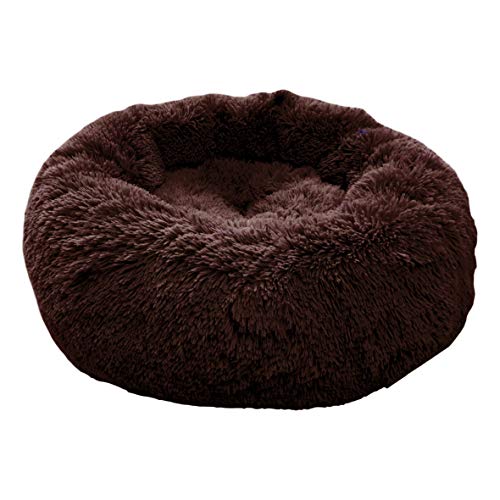 4L Textil Fuzzy Katzenbett flauschig Donut Hundebett kleine Hunde Katzenbett kuschelig weich Plüsch Katzenkörbchen Katzen Kuschelbett (Ø 40 cm, Dunkelbraun) von 4L Textil