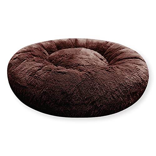 4L Textil Fuzzy Katzenbett flauschig Donut Hundebett kleine Hunde Katzenbett kuschelig weich Plüsch Katzenkörbchen Katzen Kuschelbett (Ø 70 cm, Dunkelbraun) von 4L Textil