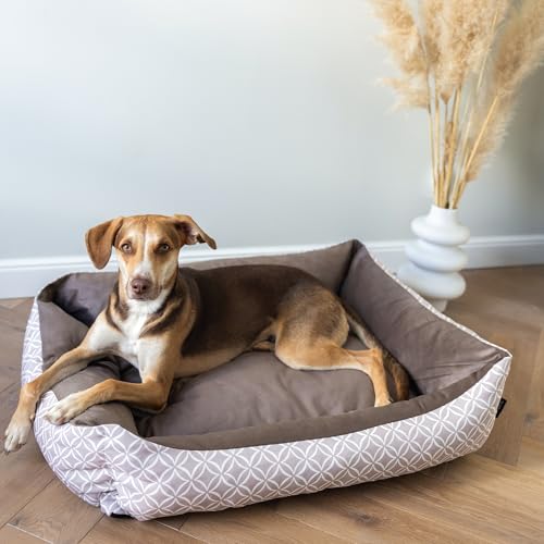 4L Textil OTTO Kuscheliges Boho Hundebett Bezug abnehmbar und waschbar Hundekorb mittelgroße Hunde Hundekissen flauschig Hundekörbchen Hundesofa Braun (100x80 cm, Braun) von 4L Textil