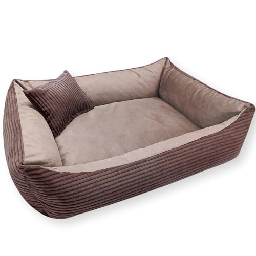 Textil Molly Kuscheliges Cord Hundebett mit Bezug - Mittelgroße Hunde, Dunkelbraun (80x60 cm) von 4L Textil