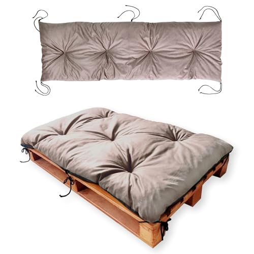 4L Textil Sitzkissen Palettenkissen Outdoor Kissen Sitzauflage Rückenkissen Bankauflage Polsterauflage Gartenpolster Sitzkissen Bank Palettenauflage (Set(120x80 cm +120x40 cm), Braun) von 4L Textil