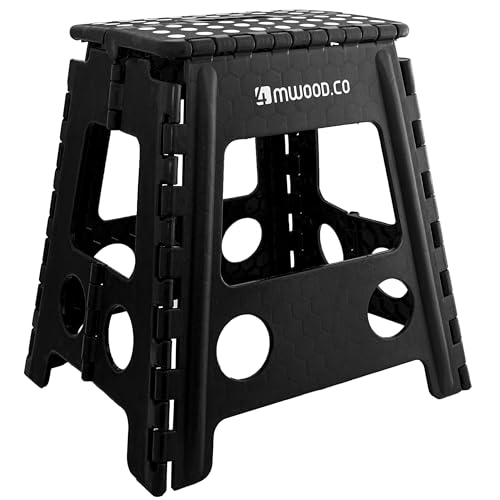 4MWOOD.CO Klapphocker für Kinder und Erwachsene, Klappleiter, Hocker, Kunststoff, rutschfest, schwarz, belastbar bis 150 kg, Maße 40 x 39 x 22 cm von 4MWOOD.CO