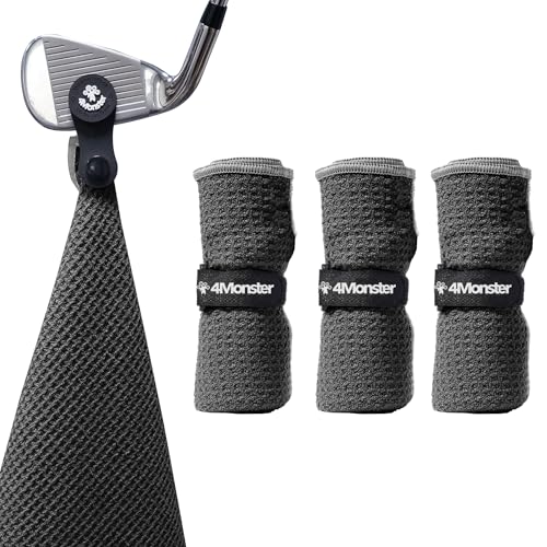 4Monster Golf Handtuch aus Waffelmikrofaser-Ultra saugfähig schnell trocknend, mit hochwertigem Magnet für Golfschläger Leichtes Sport Reisetuch für Golf, Fitness, Sauna von 4Monster