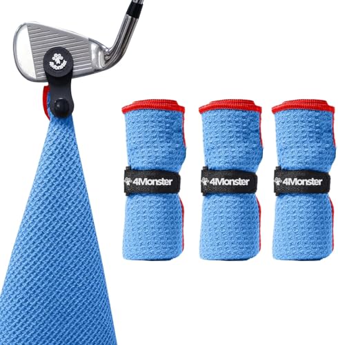 4Monster Golf Handtuch aus Waffelmikrofaser-Ultra saugfähig schnell trocknend, mit hochwertigem Magnet für Golfschläger Leichtes Sport Reisetuch für Golf, Fitness, Sauna von 4Monster