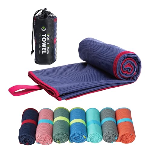 4Monster Mikrofaser-Camping-Handtuch – schnell trocknend, super saugfähig, leichtes Reisehandtuch für Wandern, Strand, Fitnessstudio, Rucksackreisen, Yoga – kompakt mit Tragetasche (Marineblau, Größe von 4Monster