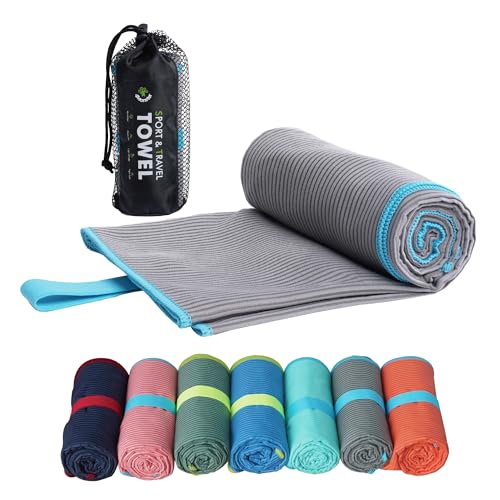4Monster Mikrofaser-Camping-Handtuch – schnell trocknend, super saugfähig, leichtes Reisehandtuch für Wandern, Strand, Fitnessstudio, Rucksackreisen, Yoga – kompakt mit Tragetasche (grau, klein (80 x von 4Monster