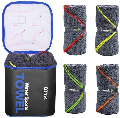 4Monster Mikrofaser Handtücher 4er Set, Ultra Saugfähige Leichte Schnelltrocknende Reisehandtücher Sporthandtücher für Reisen Sport Turnhalle (Schwarz) von 4Monster