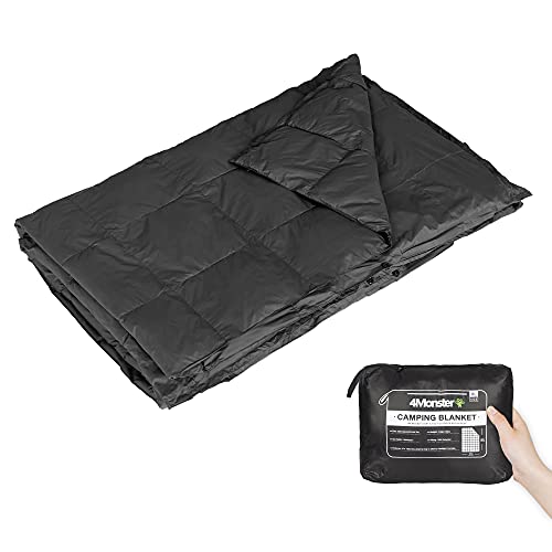 4Monster Outdoor Reisedecke kompakt, Warme Camping Decke Ultraleicht, Wasserabweisende Bettdecke für Outdoor Reise Picknick Camping Indoor (Schwarz, L: 175 X 140 cm) von 4Monster