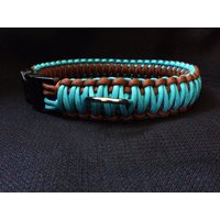 Neu Paracord Hundehalsband Neon Türkis Mit Braun | Spezialanfertigung von 4PawsOnlyNovelties