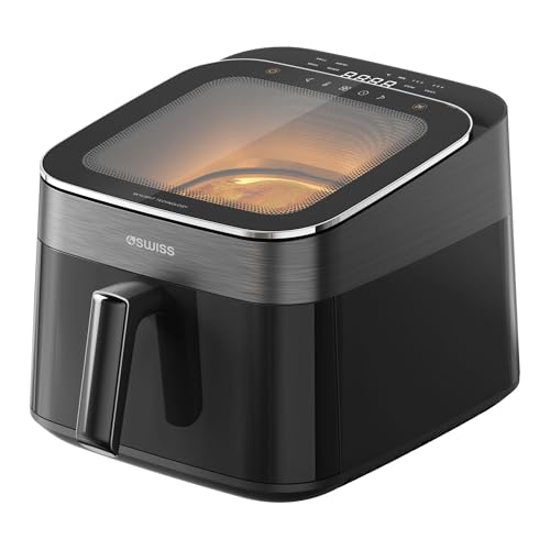 4SWISS Heißluftfritteuse mit Sichtfenster 6,5L, Airfryer XL 1700W mit 12 Programme, 180 °C in 1,44 Min, Air Fryer Ölfrei und Leicht zu Reinigen, Energiesparend (ABB-025 Skylight) von 4Swiss