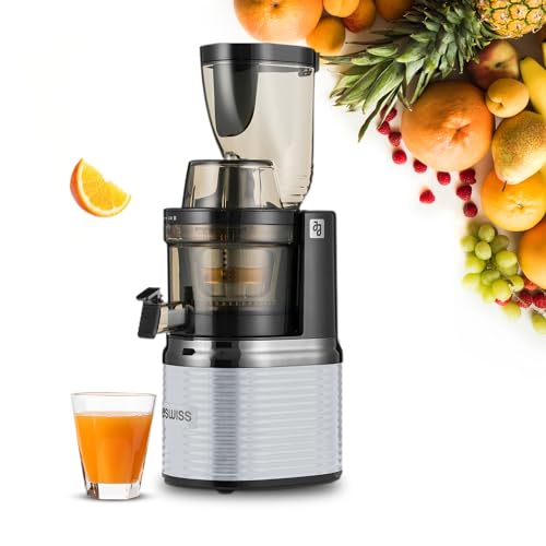 4SWISS Slow juicer BM202xJJ - Gemüse Und Obst Elektrisch Saftpresse BPA-frei mit Zubehör, Leistungsstarker Ruhiger Motor [430 W], Einfaches Reinigungssystem und Enzymschutzsystem… (Silver) von 4Swiss