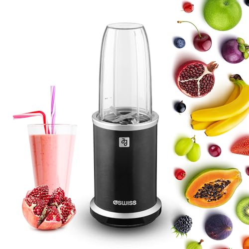 4SWISS Smart Blender NB102 x JJ, Multifunktionaler Mixer für Smoothies, Shakes und vieles mehr, mit 700 ml und 300 ml Behältern zum Mitnehmen – 1000 W von 4Swiss