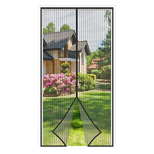 4UMOR Fliegengitter Balkontür 110x220cm stärkere Magnete Fliegengitter Tür Ohne Bohren Insektenschutz Balkontür für Balkontür Wohnzimmer Terrassentür Türvorhang Fliegenvorhang Nicht Kürzbar Schwarz von 4UMOR