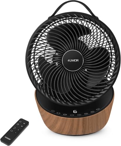 4UMOR Ventilator leise 20dB 7,6m/s Turbo 21W DC Motor 12 Geschwindigkeiten Tischventilator sehr Leise 3D Luftzirkulation für 30m² 8H Timer Ventilator schlafzimmer Büro Schwarz von 4UMOR