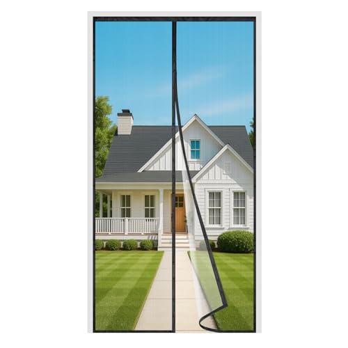 Fliegengitter Balkontür Magnet, 60x180cm Insektenschutz Balkontür 3.8cm Breites Klettband Stärkere Magneten Ohne Bohren für Wohnzimmer Terrassentür Schwarz von 4UMOR