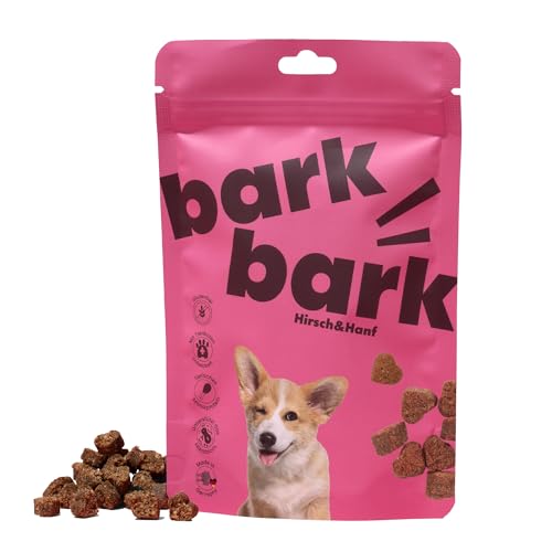 BarkBark Hirsch & Hanf - Premium Hundeleckerli - Monoprotein 75% Hirsch - Glutenfrei & Zuckerfrei - ideal für Allergiker Hunde - zur täglichen Ergänzung als Snack - natürlich Getreidefrei - 150g von 4barks