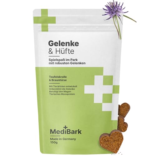 MediBark Gelenke & Hüfte - Hundeleckerli mit Teufelskralle & Braunhirse - für gesunde Knochen & mehr Mobilität - unterstützt Knorpel - Gluten- & Zuckerfrei - Leckerlis gegen Hüftprobleme - 225 Stück von 4barks