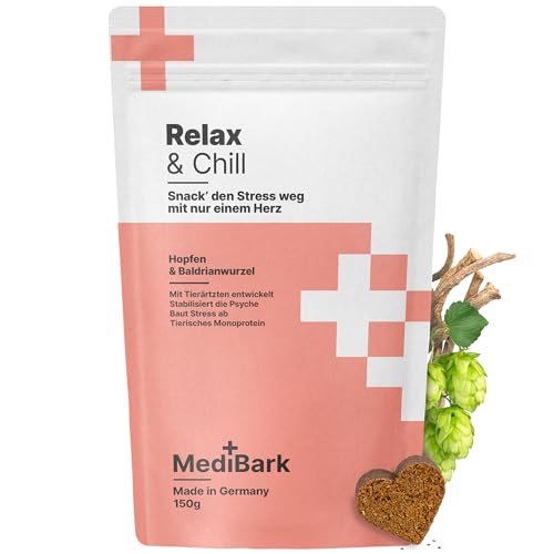 MediBark Relax & Chill - Hundeleckerli als Beruhigungsmittel - mit Baldrian & Passionsblume - 100% natürlicher Anti Stress Snack - Glutenfrei & Zuckerfrei - Leckerlis gegen Angst - 450 Stück von 4barks