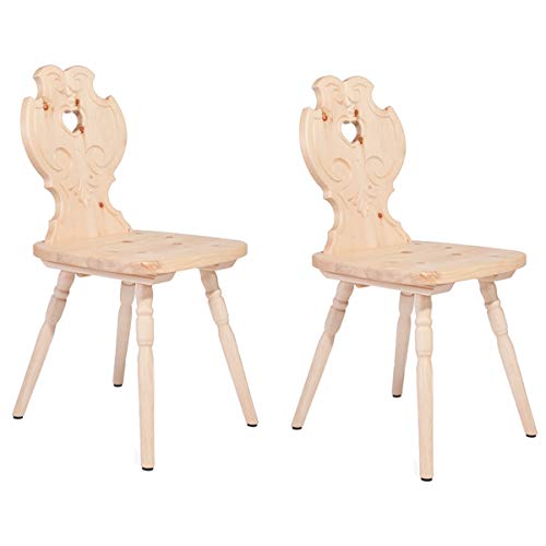 4betterdays.com NATURlich leben! 2er-Set Bauernstühle aus hochwertigem Zirbenholz verziert - Traditioneller Holzstuhl - Landhausstuhl - Sitzhöhe: 45 cm, Sitztiefe: 38 cm | Handarbeit aus Südtirol von 4betterdays.com NATURlich leben!