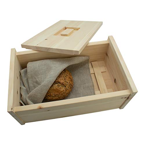 4betterdays.com NATURlich leben! Hochwertige Brotdose aus massivem Zirbenholz - 35x25x16 cm - Brotkasten mit abnehmbarem Deckel inkl. Gitter & Bäckerleinen - aus Österreich von 4betterdays.com NATURlich leben!