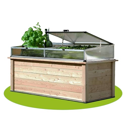 Hochbeet aus Regionaler Gebirgslärche Mit Frühbeetaufsatz und Automatischem Fensteröffner - 206x92x80 cm Made in Austria - Holz, für Garten, Mit Abdeckung von 4betterdays.com NATURlich leben!