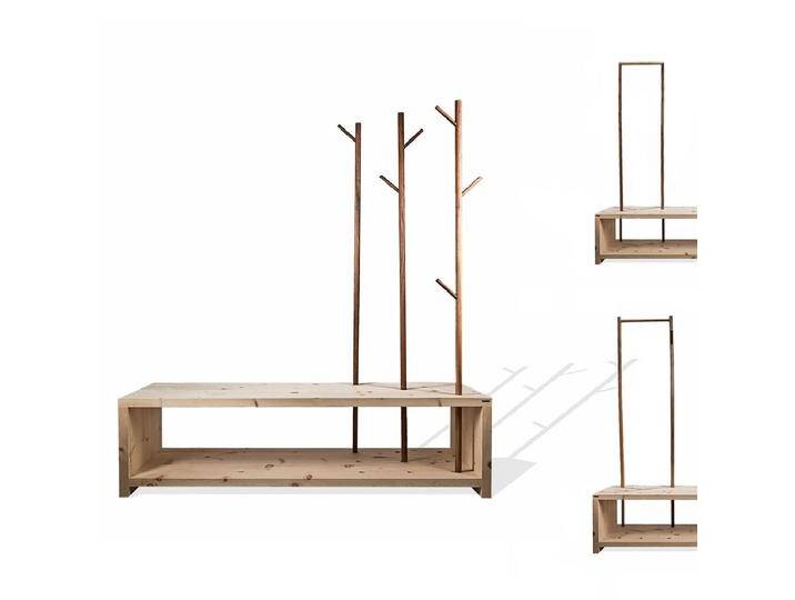 Massivholz Garderobe/Sitzbank 'MyStyle - Large' L 150 x T 50 x H 45 cm in verschiedenen Holzarten und Stärken mit verschiedenen Kleiderstangen a von 4betterdays