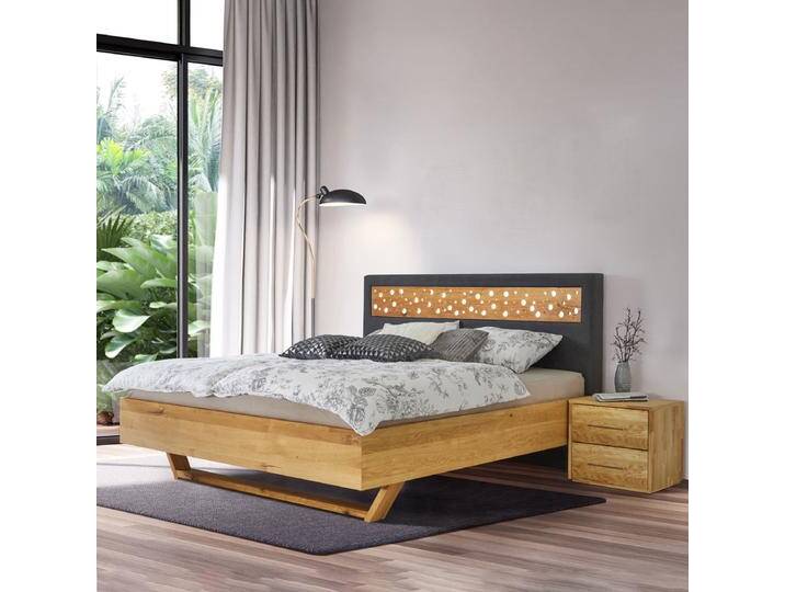 Massivholzbett 'Duftoase' in Boxspring Optik Kopfteil mit Duftkammern und Stoff in verschiedenen Ausführungen von 4betterdays