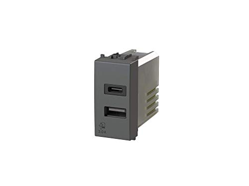 USB3.0 USB Netzteil 3 Ampere 2 Ausgänge auf Einzelmodul Typ A und Typ C kompatibel mit Vimar Arkè grau USB3.0 USB Netzteil 3 Ampere 2 Ausgänge auf Einzelmodul Typ A und Typ C kompatibel mit Vimar Arkè grau von 4Box