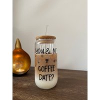 Trinkglas I Coffee Date To Go Iced Cup Geschenk Glas Mit Strohhalm von 4moodscreation