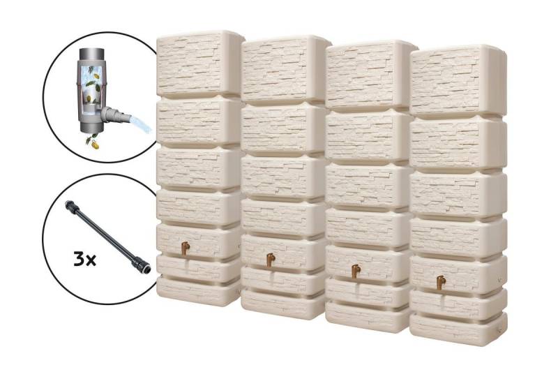 4rain Regentonne SLIM STONE Wandtank-SET 1400 L, sandbeige von 4rain