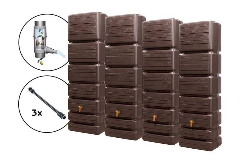 4rain Regentonne SLIM WOOD Wandtank-SET 1400 L, darkwood von 4rain