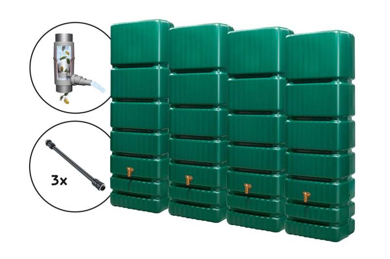 4rain Regentonne SLIM Wandtank-SET 1400 L grün von 4rain